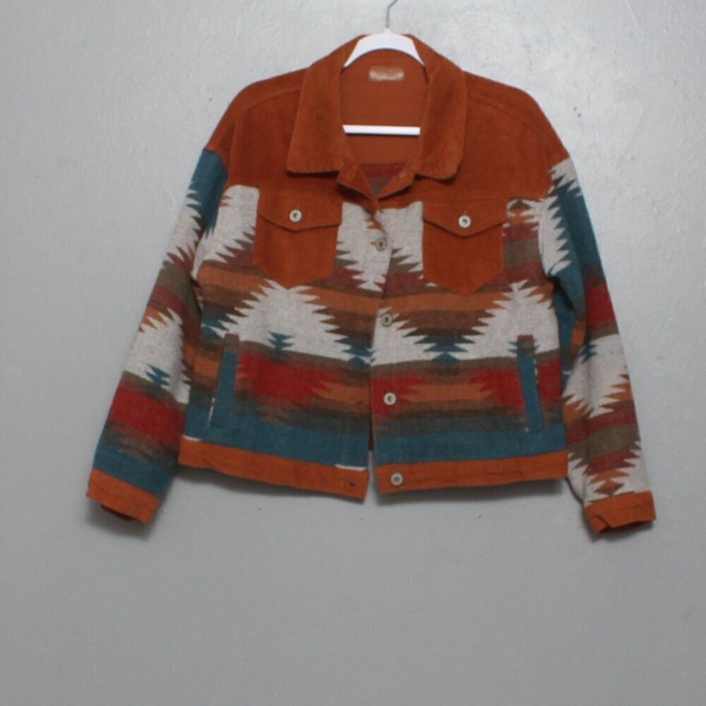 Umgee southwestern vintage pattern slight crop bomber jacket shacket